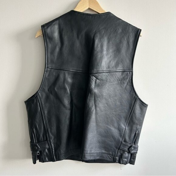 VINTAGE Screaming Eagle Black Genuine Leather Front Pockets Vest - Picture 5 of 7